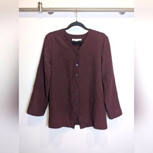 Chaus Vintage Burgundy Plum Purple Button Down Blouse Careerwear 80s 90s Size 8